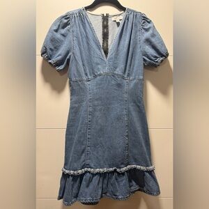 Topshop Light Blue Denim Mini Dress with Puff Sleeves